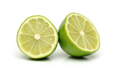 Fresh green limes cut in half