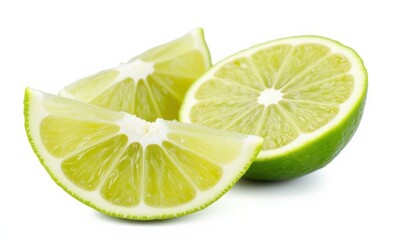 Fresh green limes on a white background