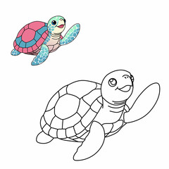 Coloring book for children (cartoon turtle). Coloring book, education game for children.