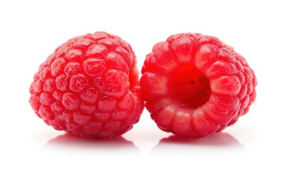Fresh ripe red raspberries on white background
