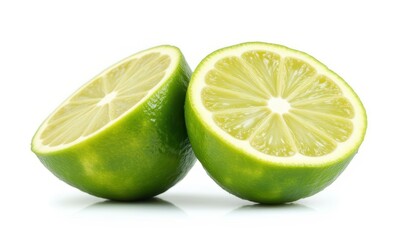 Fresh green limes cut in half
