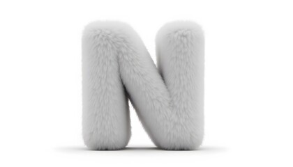 Fluffy Letter N: 3D Render of a Soft, White Furry Letter N against a Plain Background