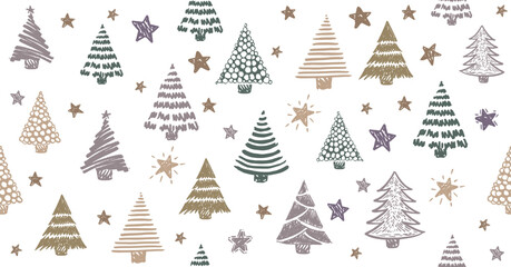 Christmas tree, New Year set, hand drawn illustrations	