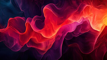 Obraz premium Vivid abstract artwork featuring flowing, colorful lines in red, orange, and purple hues, creating dynamic and smooth wave like motion against dark background
