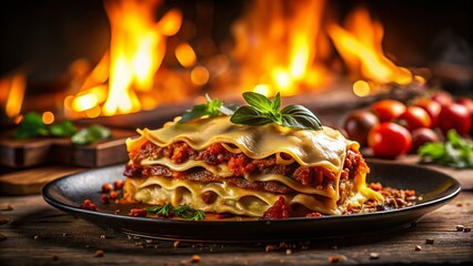 Delicious Lasagne at Night: Warm Italian Food Photography
