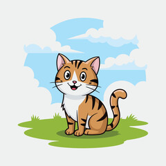 A simple cartoon cat with a happy expression, drawn in a vector art style 