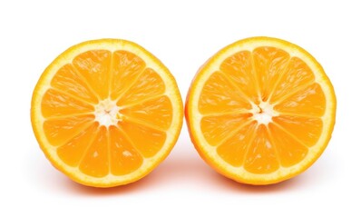 Fresh orange halves on a white background