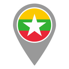 Myanmar flag location pin, flag application, Flag on Location Pin, graphic design, map pointer, vector illustration.