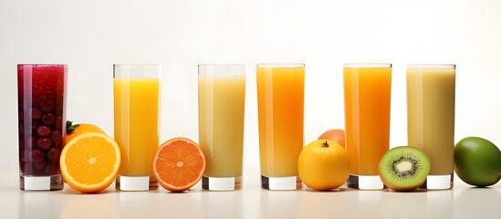 Naklejka premium different fruit juices in glasses isolated on white