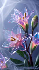 Fototapeta premium A beautiful spectrum of Alstroemerias flowers with delicate, translucent petals illuminated by soft light. Created with generative AI