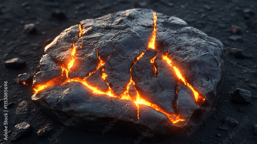 Aufkleber volcano boulder texture with lava in cracks and broken stones. volcanic rocks with light effect in f