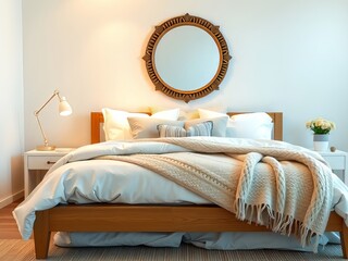 Warm wooden bed for a restful night.