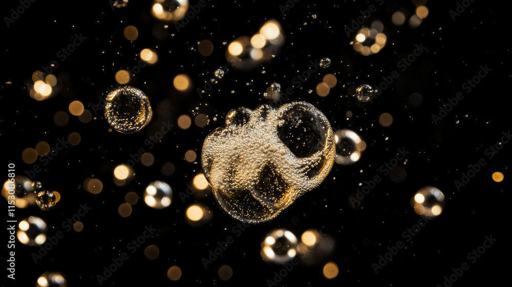 Poster fizzy bubble in carbonated effervescent soda water or champagne. realistic 3d vector illustration se