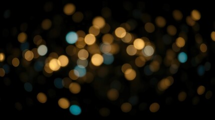 Obraz premium A de-focused abstract background featuring shimmering glitter lights in blue, gold, and black hues.