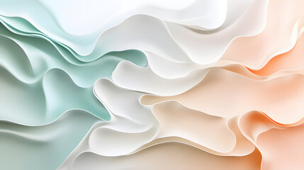 Fototapeta premium Soft abstract background with flowing wave shapes in pastel tones of blue, white, and peach, creating serene and elegant design