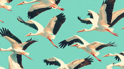 Fototapeta premium Vector seamless pattern of stork. The texture of the storks arranged in a random order