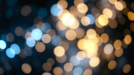 Obraz premium A de-focused abstract background featuring shimmering glitter lights in blue, gold, and black hues.