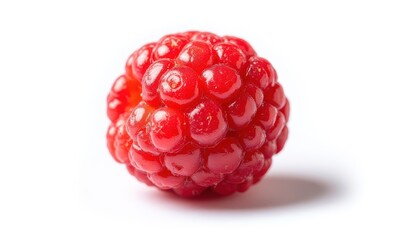Close-up of a fresh raspberry on white