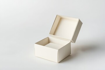 Open empty square cardboard gift box on white background.