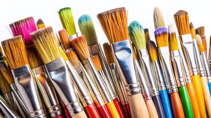Diverse Paintbrushes on White Background - Art Supplies Photography