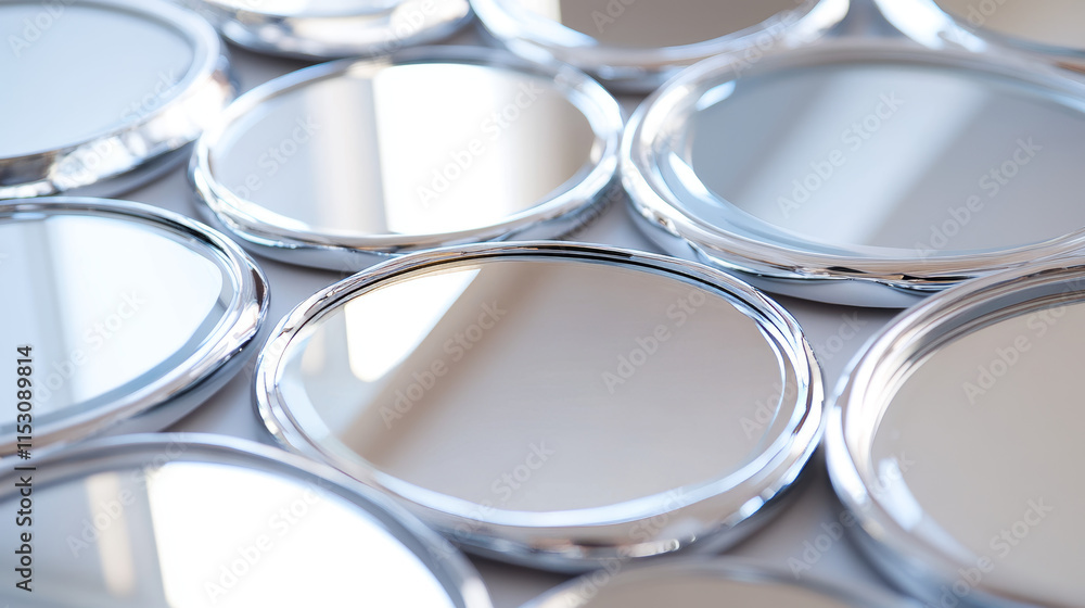 Aufkleber set of isolated realistic mirror with silver frame on transparent background. vector light reflectio