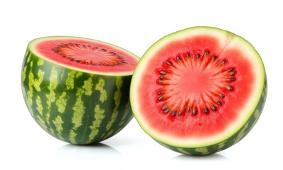 Fresh watermelon halves on a white background