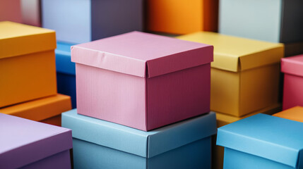 Obraz premium Vector illustration of closed color cardboard boxes with bottom.