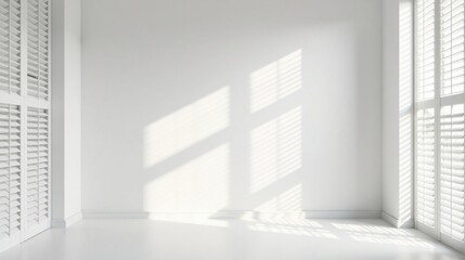 Obraz premium Sunlit Room with White Shutters and Minimalist Design