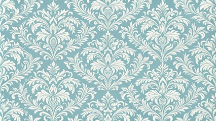 Classic damask seamless floral pattern in shades of pale blue and white, showcasing an elegant and sophisticated aesthetic with curved lines and subtle texture , floral pattern, floral