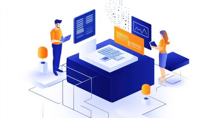 Obraz premium A man and a woman work on a real-time assistance platform, creating solutions that adapt dynamically to user needs