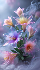 A beautiful spectrum of Alstroemerias flowers with delicate, translucent petals illuminated by soft light. Created with generative AI