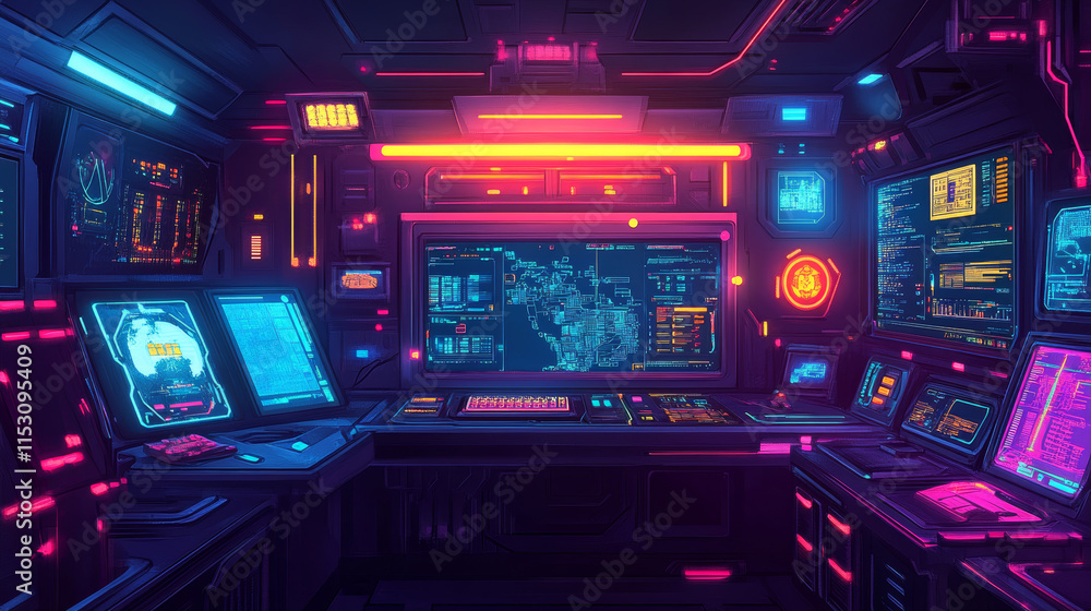 Poster futuristic twitch stream overlay and button ui template. gamer neon cyber video screen interface. pa
