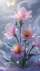 A beautiful spectrum of Alstroemerias flowers with delicate, translucent petals illuminated by soft light. Created with generative AI