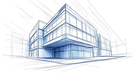 Modern Building Sketch: Cleanly Rendered Architectural Illustration. AI Generated