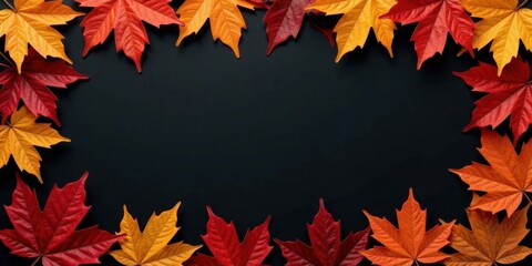 Autumnal foliage arranged as a frame on a dark background, ideal for seasonal announcements or celebratory messages.