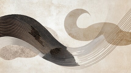 Abstract Beige and Black Wave Design Artwork