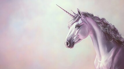 Naklejka premium Majestic Unicorn Profile Fantasy Horse Magical Creature Pastel Colors Dreamlike Mythical Beast