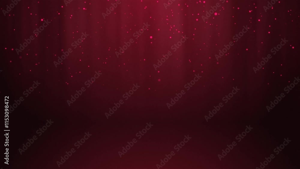 Poster red glowing circles particles falling in the air and light rays at the top left of a cyc wall backgr