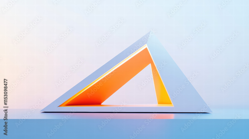 Poster a white and orange triangular structure on the minimalist ground