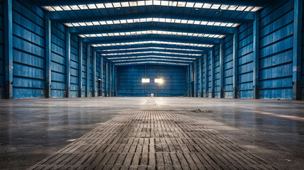 Blue empty warehouse