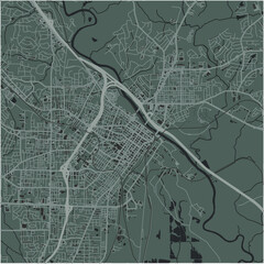 Map of Macon in Georgia in a smooth dark style. Contains layered vector with roads water, parks, etc.