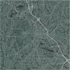 Map of Marietta in Georgia in a smooth dark style. Contains layered vector with roads water, parks, etc.