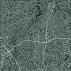 Map of Sandy Springs in Georgia in a smooth dark style. Contains layered vector with roads water, parks, etc.