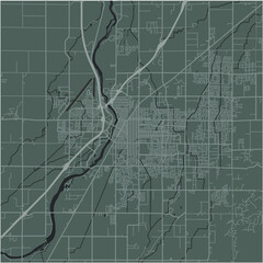 Map of Idaho Falls in Idaho in a smooth dark style. Contains layered vector with roads water, parks, etc.