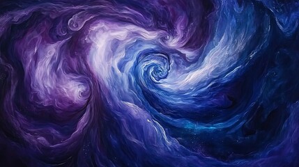 Abstract swirling nebula, cosmic clouds in purple and blue hues.