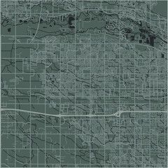 Map of Meridian in Idaho in a smooth dark style. Contains layered vector with roads water, parks, etc.