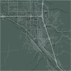 Map of Pocatello in Idaho in a smooth dark style. Contains layered vector with roads water, parks, etc.