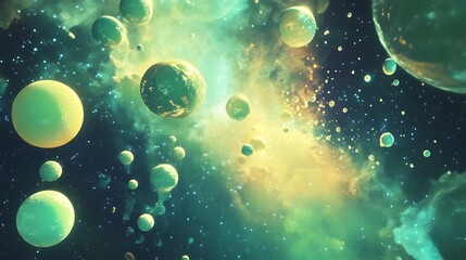 Vibrant Green Celestial Spheres: A Stunning Digital Painting in a Dreamlike Style. AI Generated