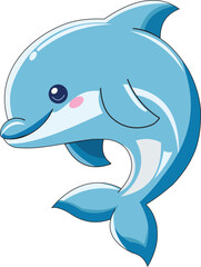 Vector Flat illustration of a Smiling Blue Dolphin. Avatar for Social Networks. Vector illustration in Flat Style.
