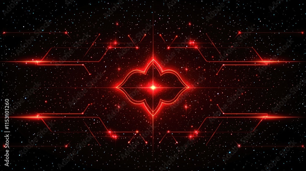 Poster dynamic red light patterns digital space abstract art cosmic environment futuristic view visual conc